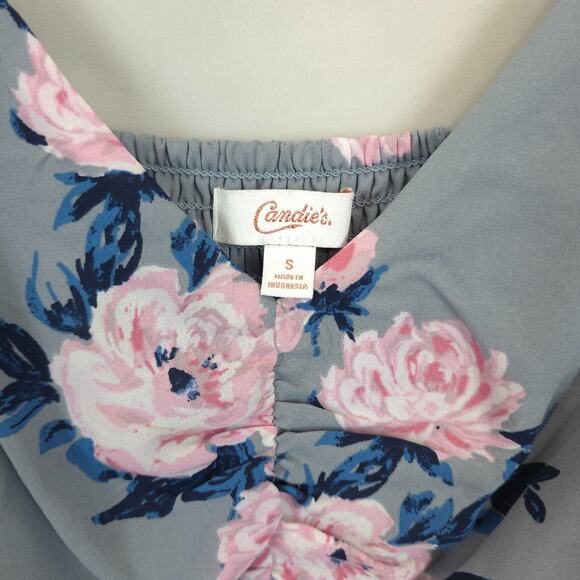 Candies Ruffled Midi Dress Babydoll Lined High Low Women S Gray Pink Floral - Picture 11 of 14